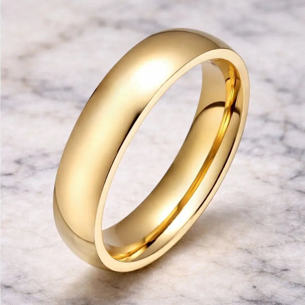 Gold Smooth Band Ring 4MM Plated Stainless Steel Minimalist Wedding Stackable